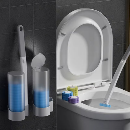 18/36Pcs Disposable Toilet Brush Set No Cleaning Long Handle Wall-Mounted Wc Cleaning Tool Kit with Replaceable Brush Head